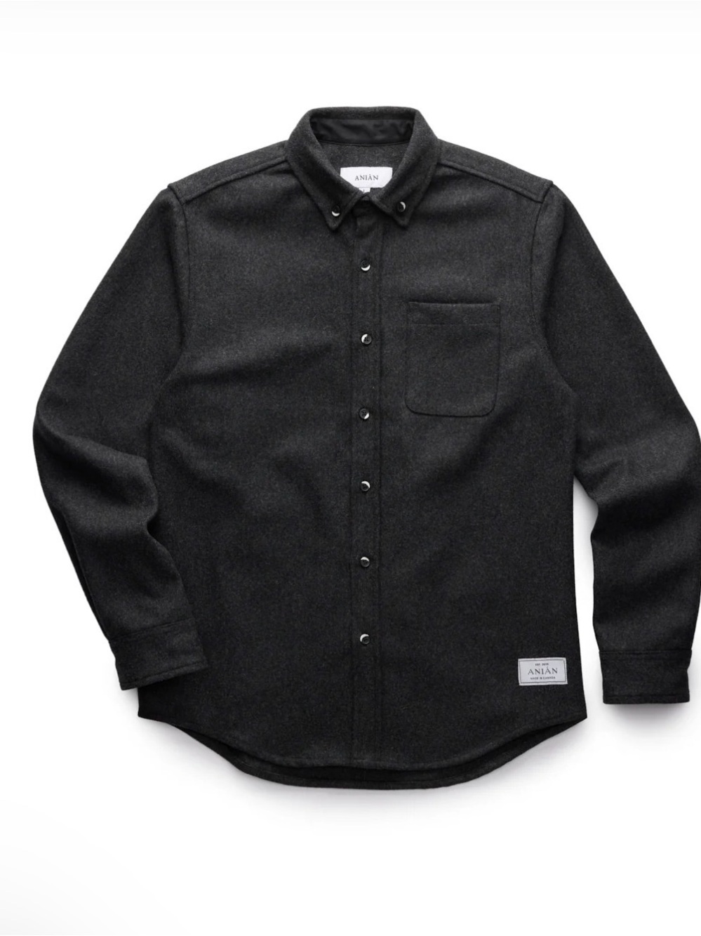 Anian Modern Melton Wool Men's Charcoal Button-Down XL